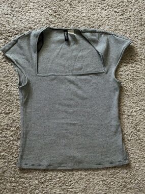 Divided Gray Striped Square Neck Tank